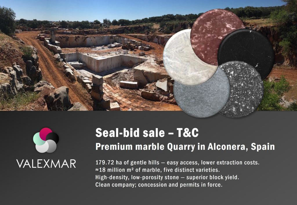 📑 1- Sealed-bid sale announcement – VALEXMAR S.L. (Marble quarry in Alconera, Spain)